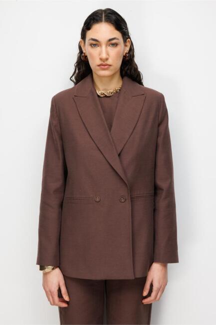 Mizalle Kahverengi Kruvaze Blazer Ceket - Mizalle (1)