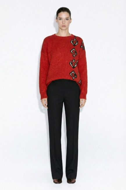 Mizalle Kalın Örgü Desenli Kırmızı Kazak - Mizalle