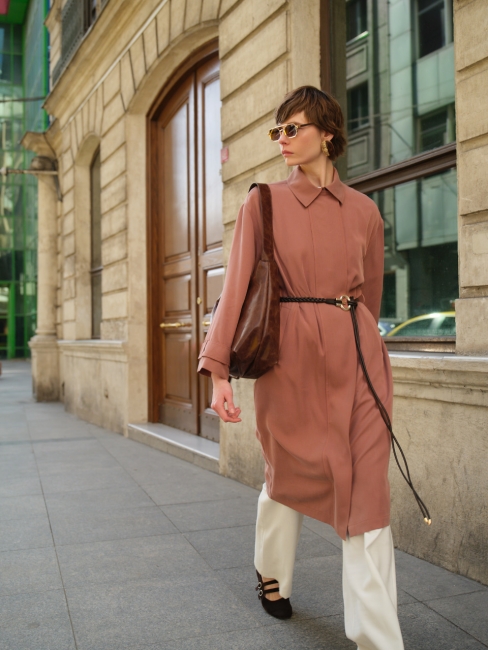 Mizalle Karamel Rengi Geniş Patlı Uzun Kuşaklı Gömlek Üst - Mizalle (1)