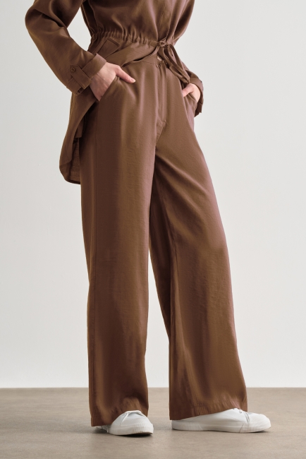 Mizalle Karamel Rengi Rahat Kesim Geniş Paçalı Modal Pantolon - Mizalle (1)