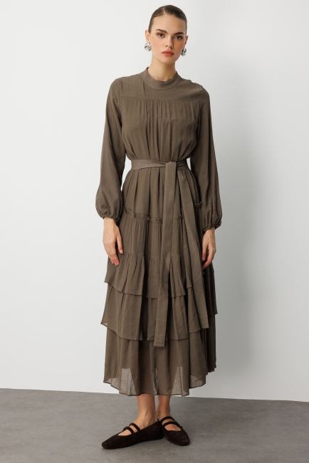 Mizalle Kat Pileli Maksi Haki Elbise - Mizalle (1)