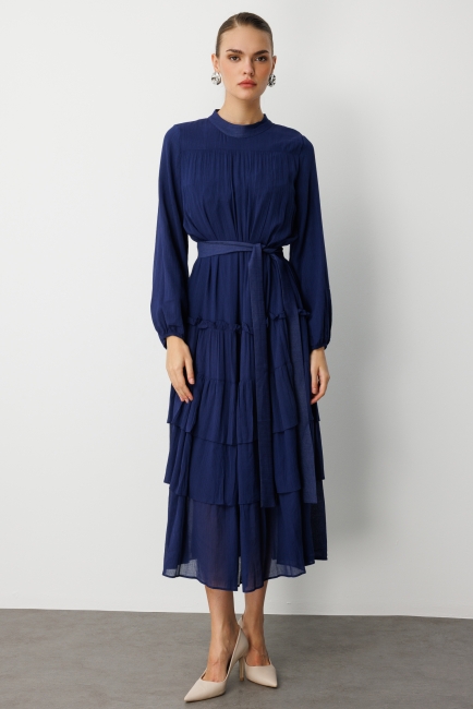 Mizalle Kat Pileli Maksi Lacivert Elbise - Mizalle (1)