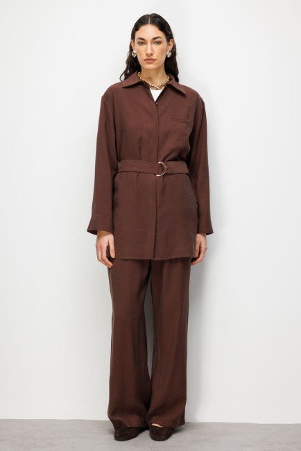 Mizalle Kemer Detaylı Kahverengi Tunik - Mizalle (1)