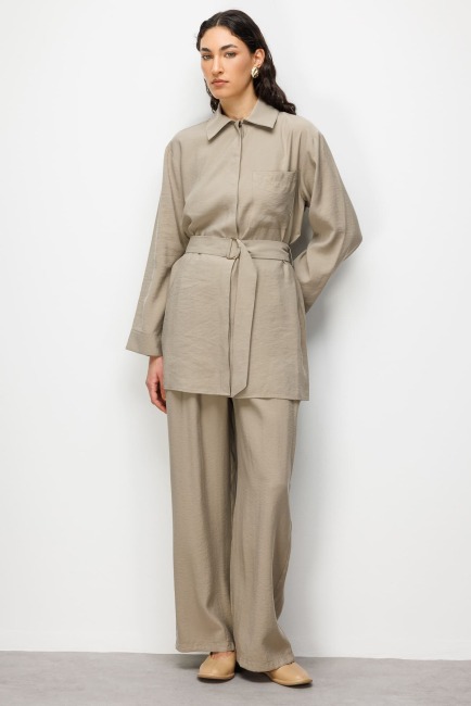 Mizalle Kemer Detaylı Vizon Rengi Tunik - Mizalle (1)