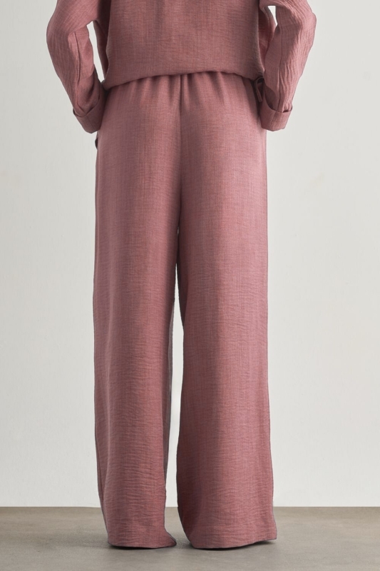 Mizalle  Keten Dokulu Beli Lastikli Pembe Bol Kesim Pantolon · 4