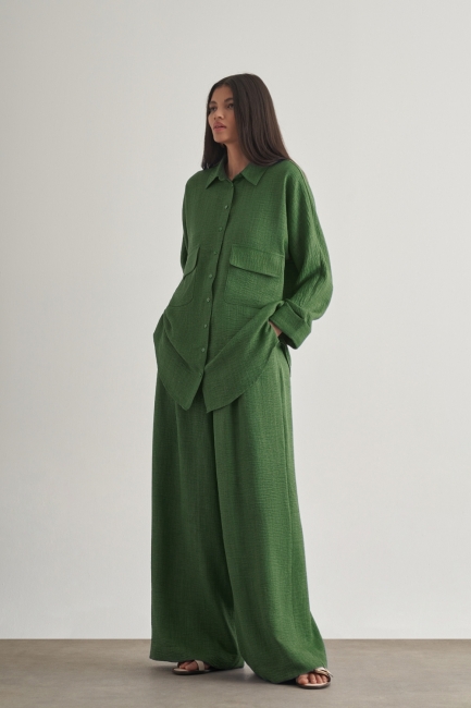 Mizalle Keten Dokulu Torba Cepli Yeşil Tunik - Mizalle (1)