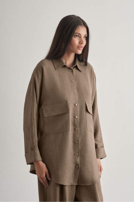 Mizalle Keten Dokulu Torba Cepli Kahverengi Tunik - Mizalle (1)