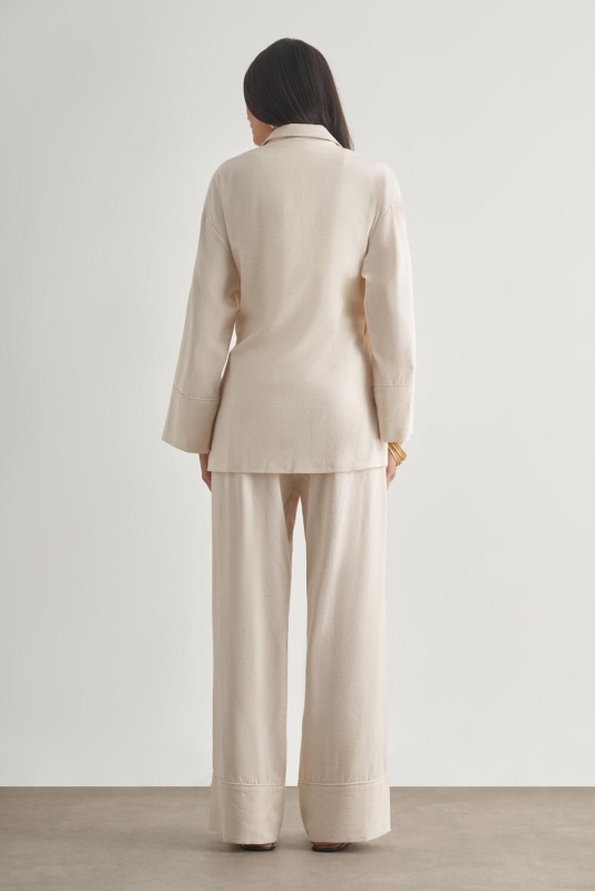 Mizalle Keten Karışımlı Anvelop Bağlı Bej Rengi Kimono Ceket · 5
