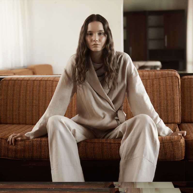 Mizalle Keten Karışımlı Anvelop Bağlı Bej Rengi Kimono Ceket · 3