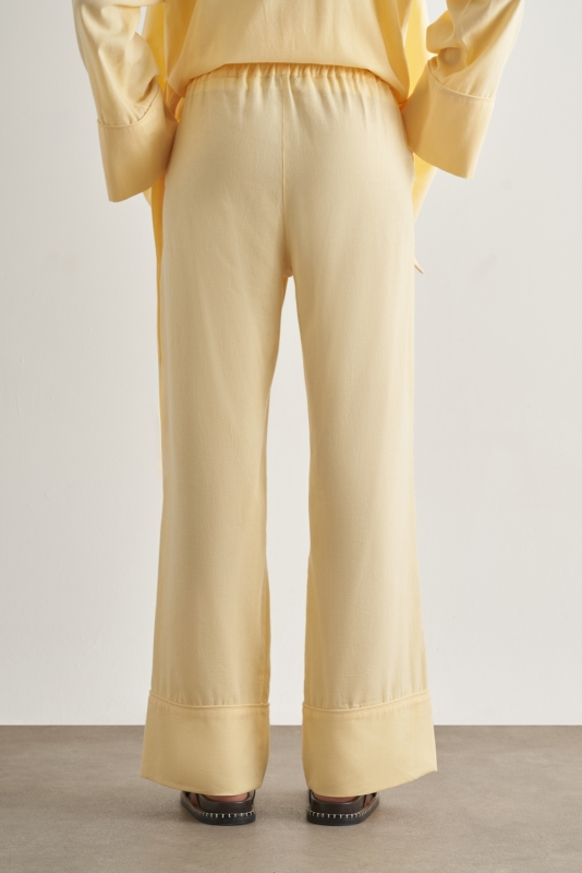 Mizalle Keten Karışımlı Beli Lastikli Geniş Kesim Sarı Pantolon · 3