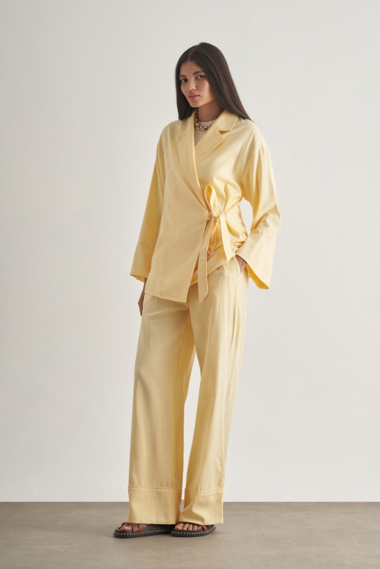 Mizalle Keten Karışımlı Beli Lastikli Geniş Kesim Sarı Pantolon · 5