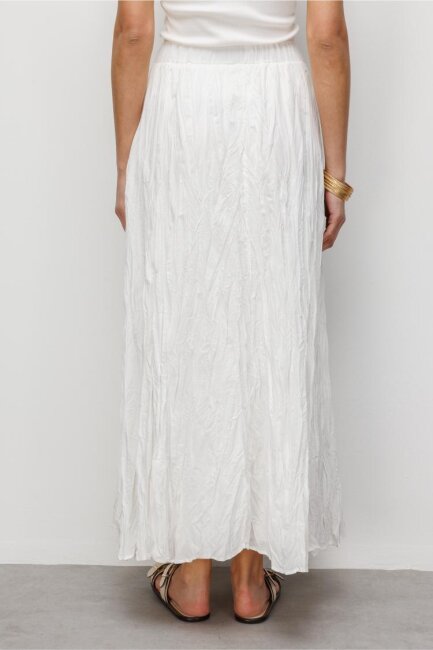 Mizalle Kırışık Görünümlü Saf Pamuk Beyaz Maksi Etek - Mizalle (1)