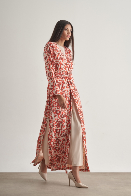Mizalle Kırmızı Botanik Desenli Kimono Takım · 3