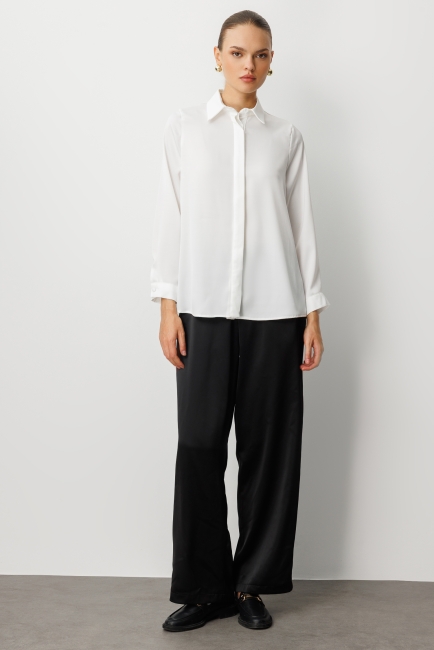 Mizalle Klasik Ekru Saten Gömlek Bluz - Mizalle (1)