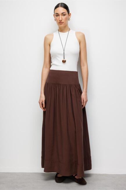 Mizalle Korsajlı Kahverengi Maksi Etek - Mizalle (1)