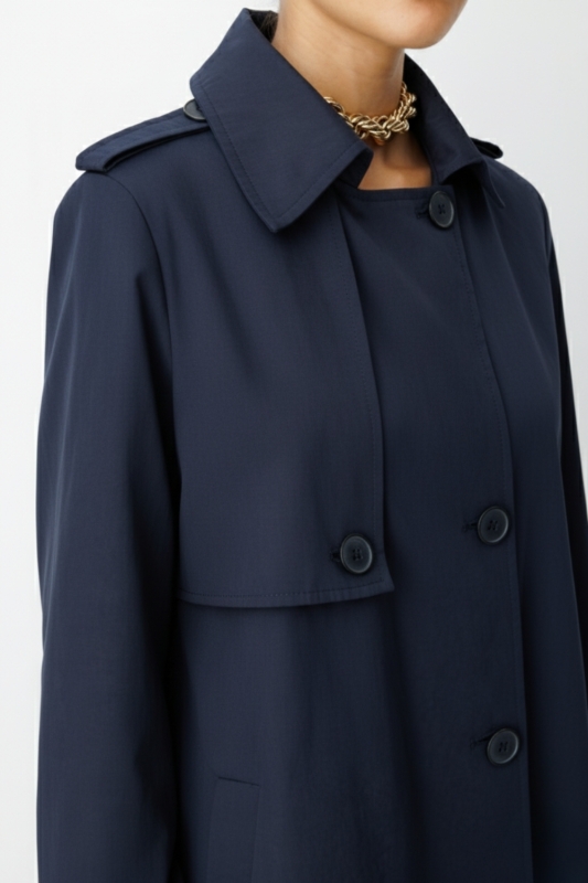 Mizalle Lacivert Apoletli Klasik Maxi Mac Trençkot · 5