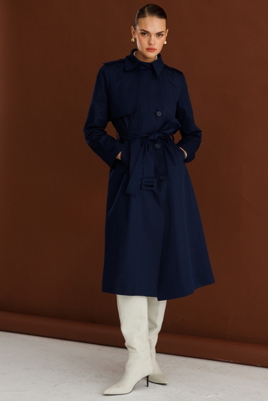 Mizalle Lacivert Apoletli Klasik Maxi Mac Trençkot · 6