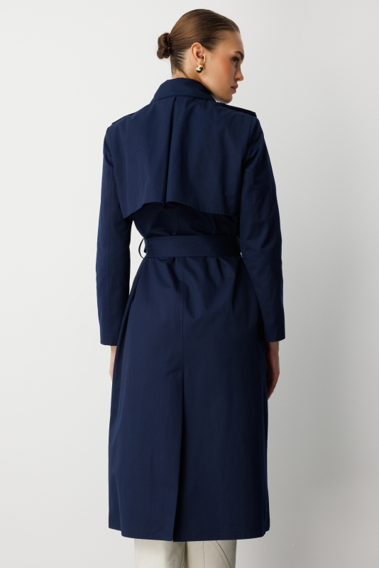 Mizalle Lacivert Apoletli Klasik Maxi Mac Trençkot · 7