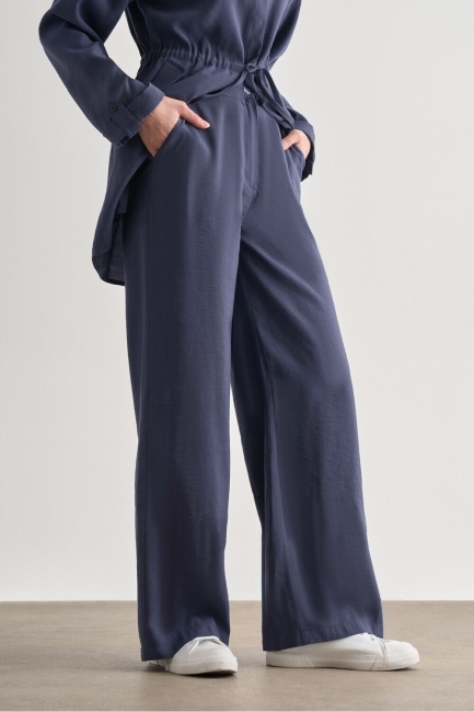 Mizalle Lacivert Rahat Kesim Geniş Paçalı Modal Pantolon - Mizalle (1)