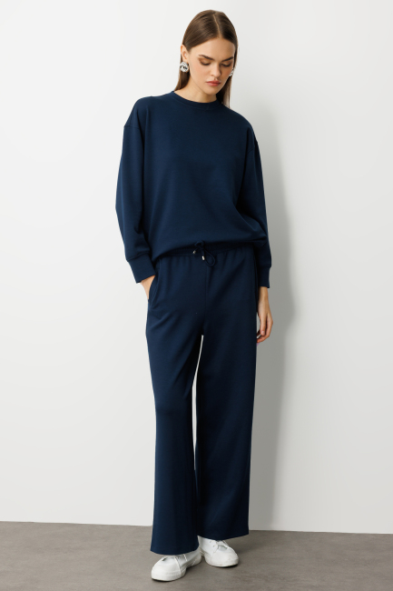 Mizalle Lastikli Yumuşak Dokulu İndigo Mavi Jogger Pantolon - Mizalle (1)