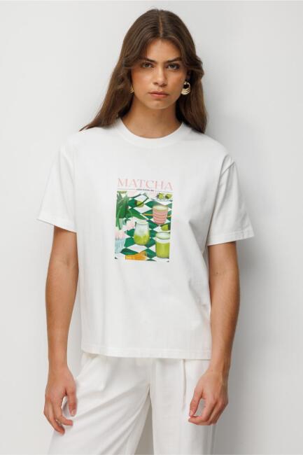 Mizalle Matcha Baskılı Suprem Beyaz T-Shirt - Mizalle (1)