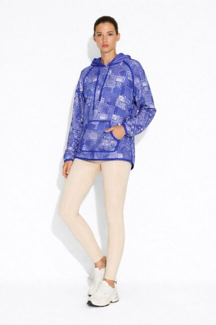 Mizalle Mavi Etnik Desenli Kanguru Cepli Sweatshirt - Mizalle