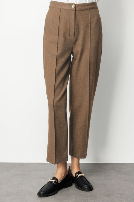 Mizalle Melanj Dokuma Bej Rengi Klasik Pantolon - Mizalle