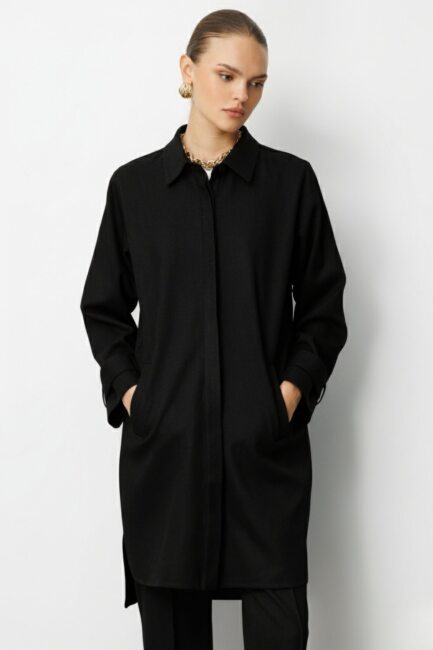 Mizalle Melanj Dokuma Siyah Uzun Tunik - Mizalle (1)