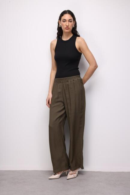 Mizalle Modal Dokulu Lastikli Haki Rahat Pantolon - Mizalle (1)