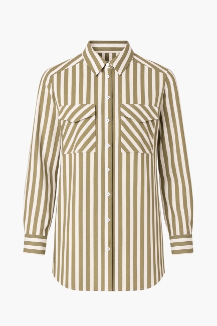 Mizalle Modal Dokulu Vizon Rengi Çizgili Cepli Gömlek - Mizalle (1)