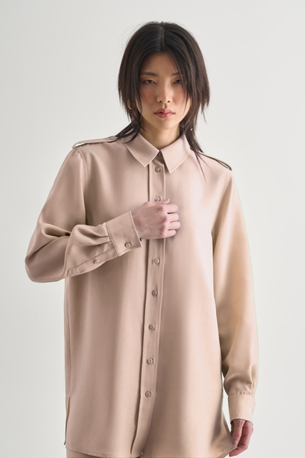 Mizalle Modal Karışımlı Apoletli Bej Rengi Tunik - Mizalle (1)