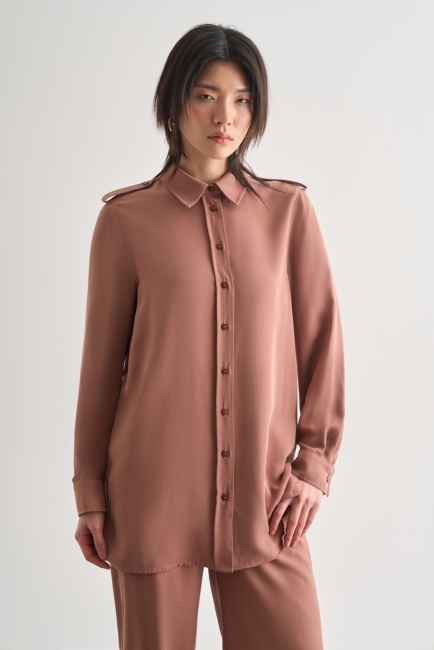 Mizalle Modal Karışımlı Apoletli Karamel Rengi Tunik - Mizalle (1)