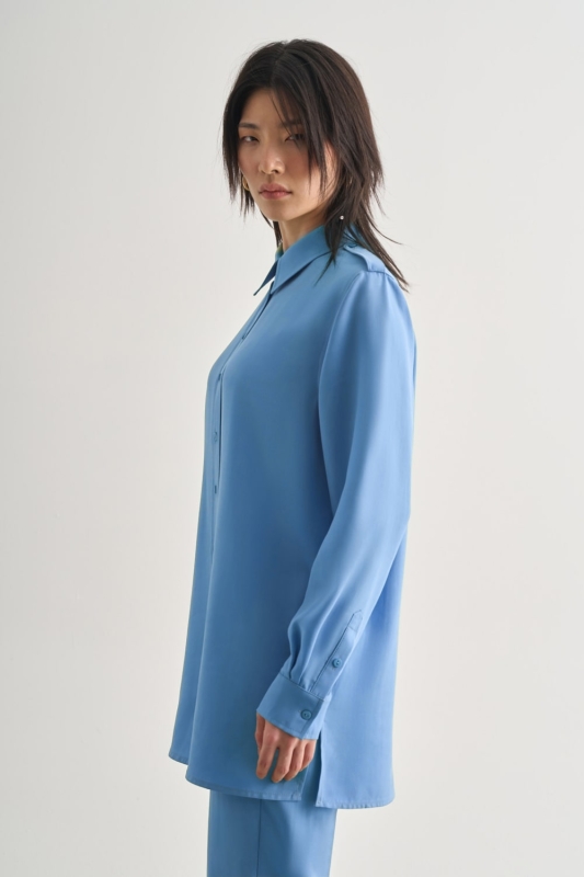 Mizalle Modal Karışımlı Apoletli Mavi Tunik · 3