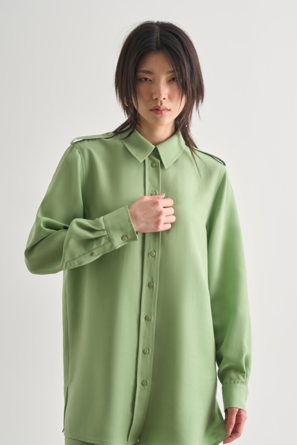 Mizalle Modal Karışımlı Apoletli Yeşil Tunik - Mizalle