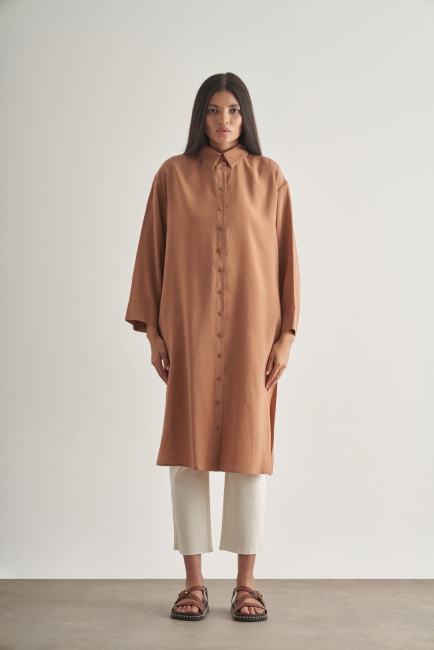 Mizalle Modal Karışımlı Camel Uzun Tunik - Mizalle (1)