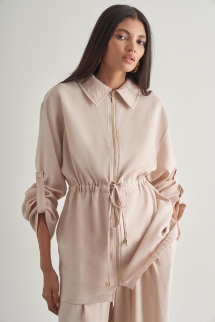 Mizalle Modal Karışımlı Fermuarlı Bej Rengi Tunik - Mizalle