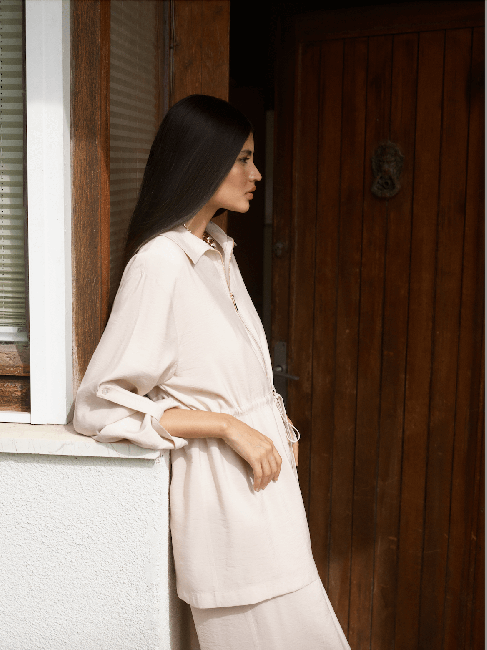 Mizalle Modal Karışımlı Fermuarlı Bej Rengi Tunik - Mizalle (1)