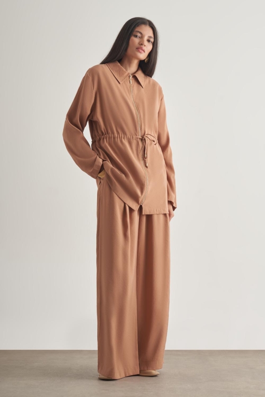 Mizalle Modal Karışımlı Fermuarlı Camel Tunik · 2