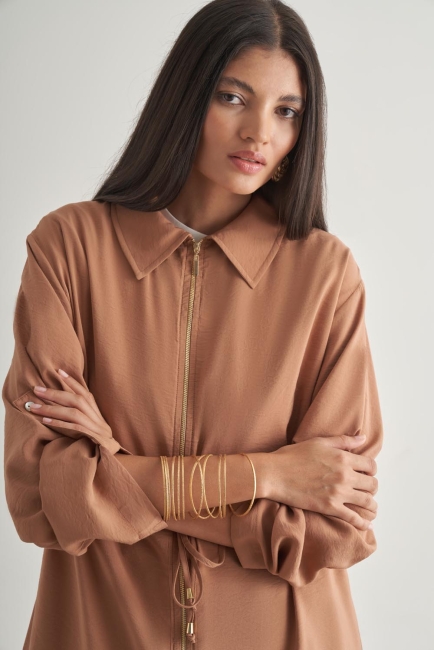 Mizalle Modal Karışımlı Fermuarlı Camel Tunik - Mizalle