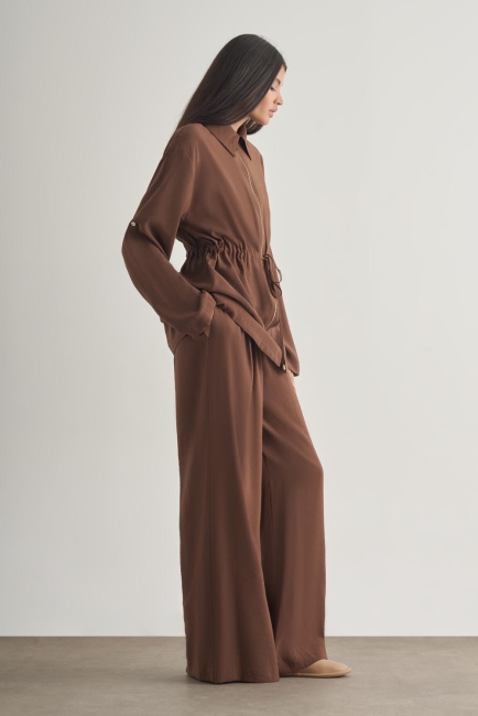 Mizalle Modal Karışımlı Fermuarlı Kahverengi Tunik - Mizalle (1)