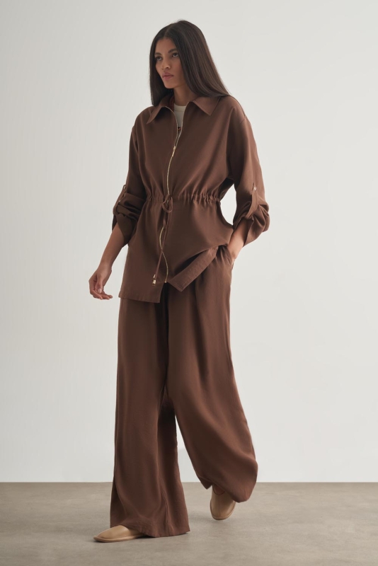 Mizalle Modal Karışımlı Fermuarlı Kahverengi Tunik · 3
