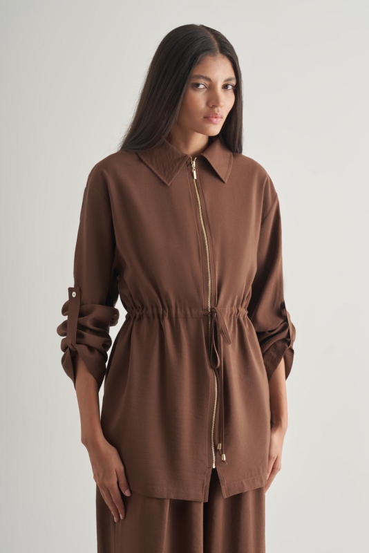 Mizalle Modal Karışımlı Fermuarlı Kahverengi Tunik · 4