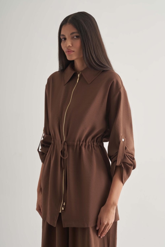 Mizalle Modal Karışımlı Fermuarlı Kahverengi Tunik · 5