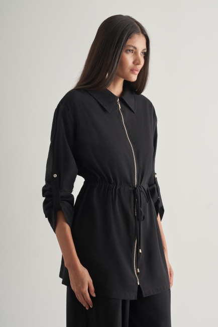 Mizalle Modal Karışımlı Fermuarlı Siyah Tunik - Mizalle (1)