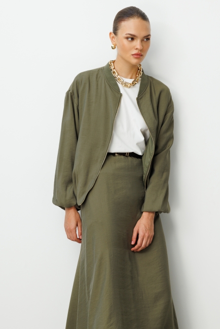Mizalle Modal Karışımlı Haki Oversize Bomber Ceket - Mizalle (1)