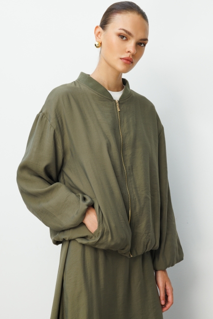 Mizalle Modal Karışımlı Haki Oversize Bomber Ceket - Mizalle