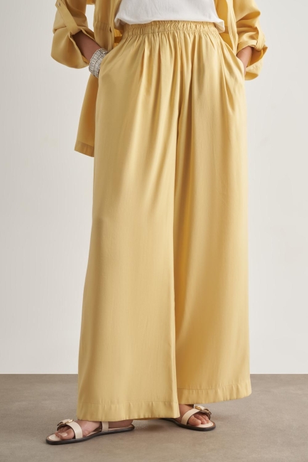 Mizalle Modal Karışımlı Rahat Kesim Beli Lastikli Sarı Pantolon - Mizalle (1)