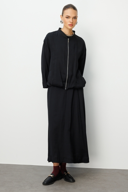 Mizalle Modal Karışımlı Siyah Oversize Bomber Ceket - Mizalle (1)