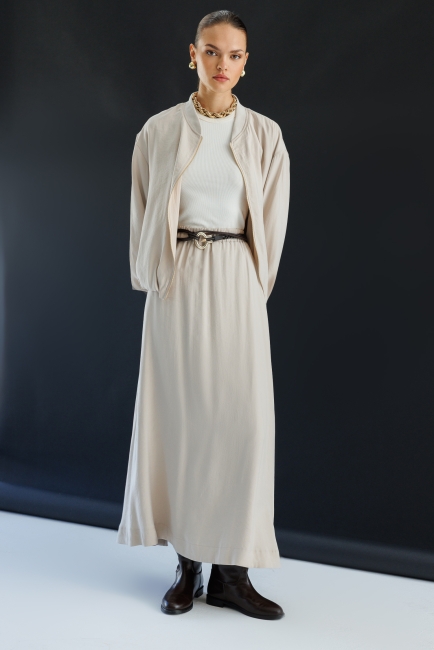 Mizalle Modal Karışımlı Taş Rengi Beli Lastikli Maksi Etek - Mizalle