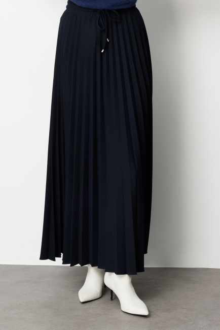 Mizalle Örme Krep Piliseli Maksi Lacivert Etek - Mizalle (1)